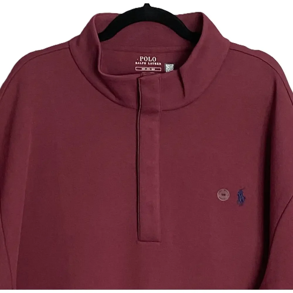 Polo Ralph Lauren Pullover Men's 4XB Big & Tall Mock Neck Snap Button Red NEW